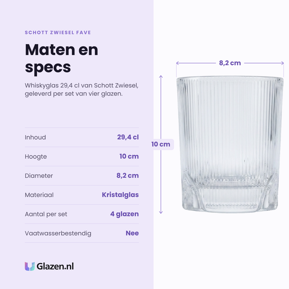 Schott Zwiesel Fave whiskyglas 29,4 cl specificaties: inhoud 29,4 cl, hoogte 10 cm, diameter 8,2 cm, kristalglas, set van 4