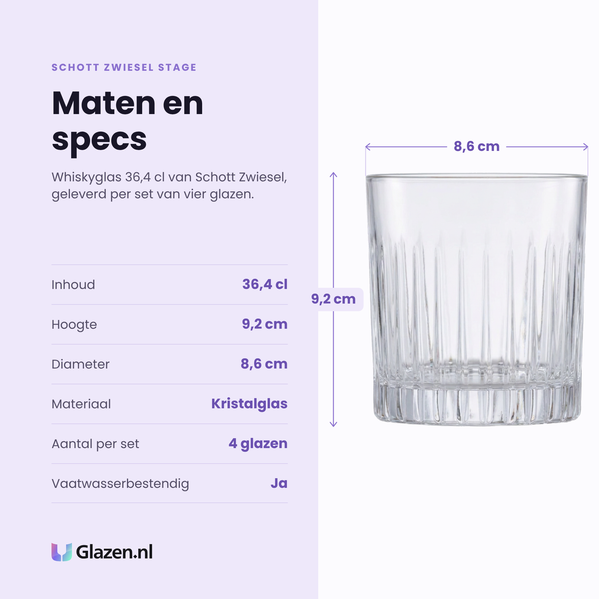 Schott Zwiesel Stage whiskyglas 36,4 cl specificaties: inhoud 36,4 cl, hoogte 9,2 cm, diameter 8,6 cm, kristalglas, set van 4
