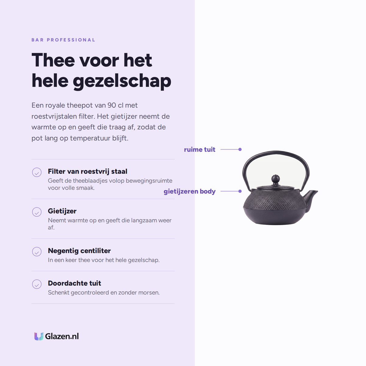 Eigenschappen van Bar Professional Tokio Theepot met Filter 90 Cl