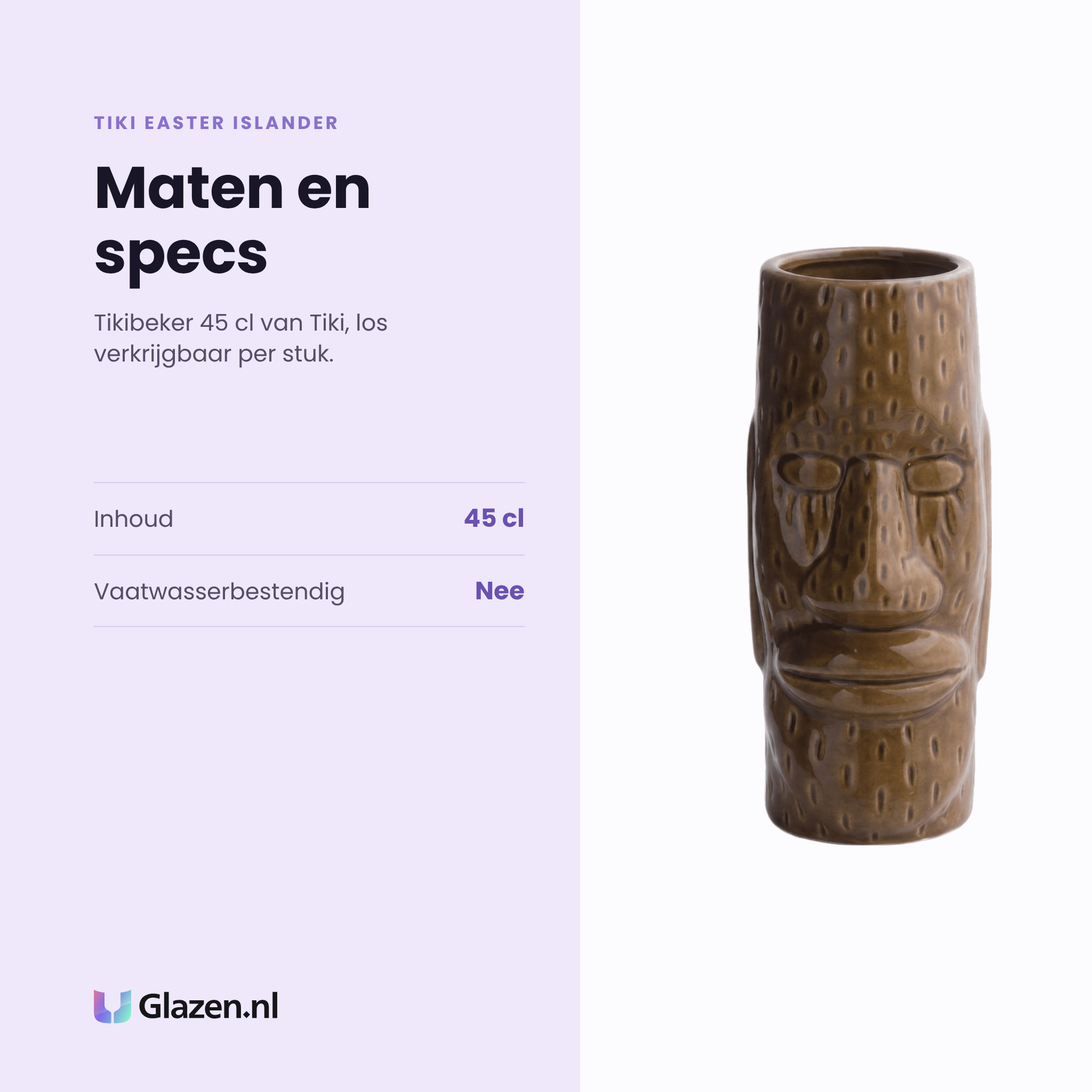 Tiki Easter Islander tikibeker 45 cl specificaties: inhoud 45 cl, niet vaatwasserbestendig, los per stuk