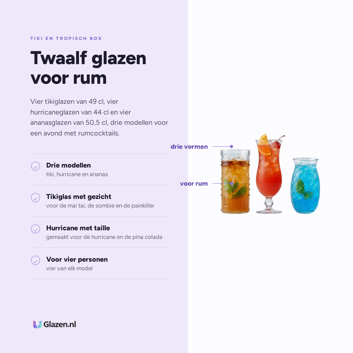 Eigenschappen van Tiki & Tropisch Box 12-Delig (Tiki, Hurricane & Pina Colada)