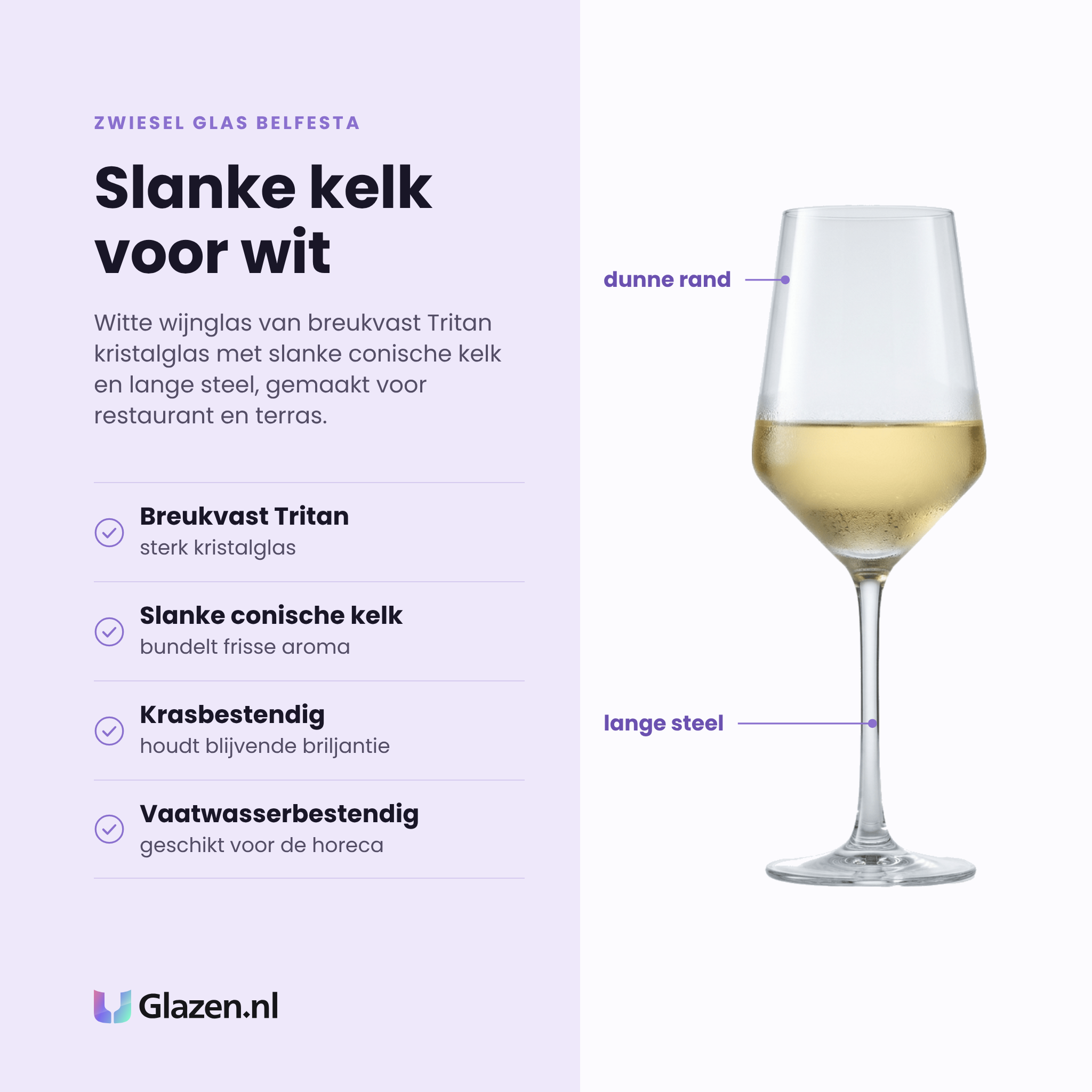 Zwiesel Glas Belfesta witte wijnglas 41 cl eigenschappen: breukvast Tritan kristalglas, slanke conische kelk, krasbestendig, vaatwasserbestendig