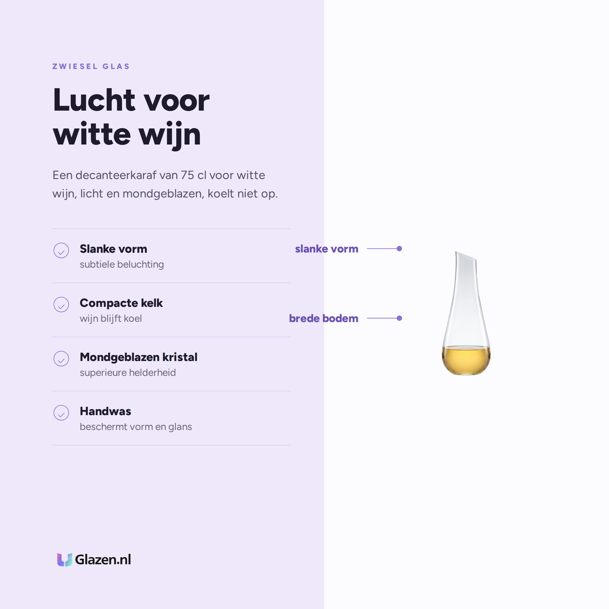 Eigenschappen van Zwiesel Glas Air Sense Decanteerkaraf Witte Wijn 75 Cl