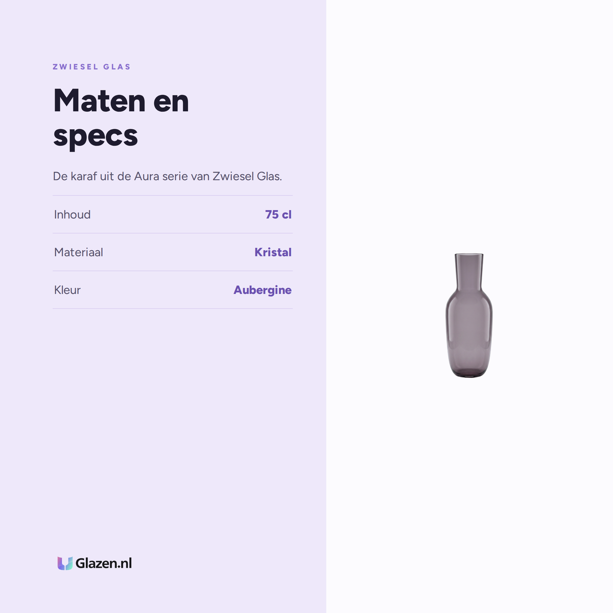 Maten en specs van Zwiesel Glas Aura Karaf 75 Cl Aubergine