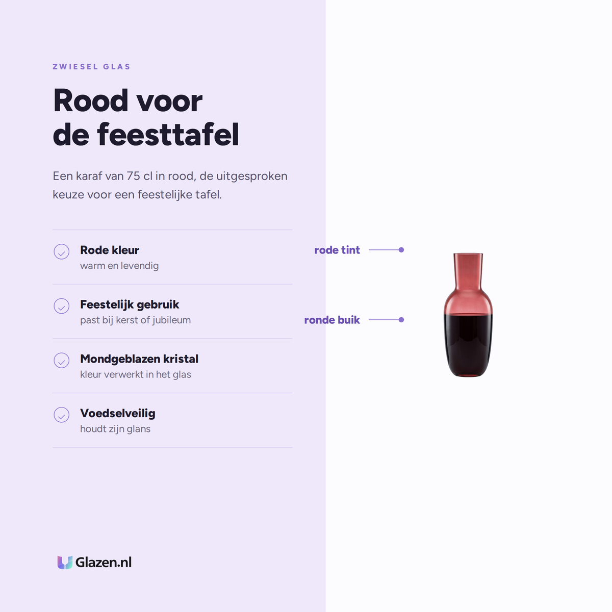 Eigenschappen van Zwiesel Glas Aura Karaf 75 Cl Rood