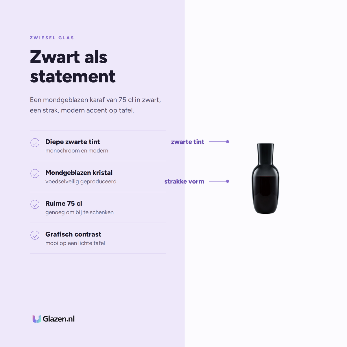 Eigenschappen van Zwiesel Glas Aura Karaf 75 Cl Zwart