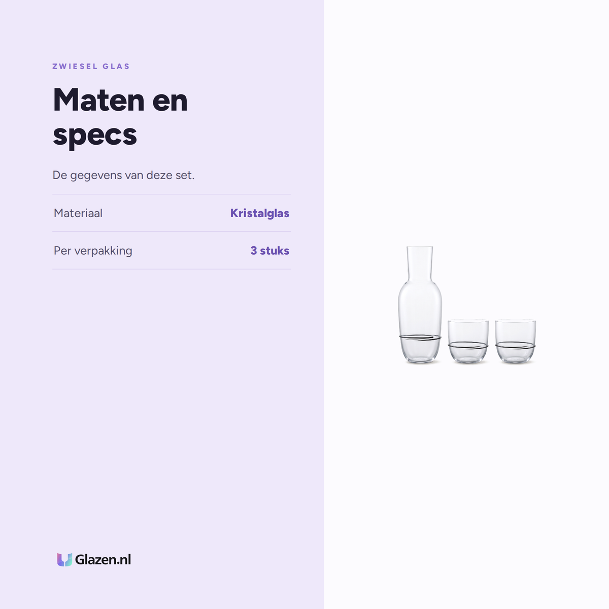 Maten en specs van de Zwiesel Glas Aura Set Karaf met 2 Tumblers Zwart - 3 Stuks