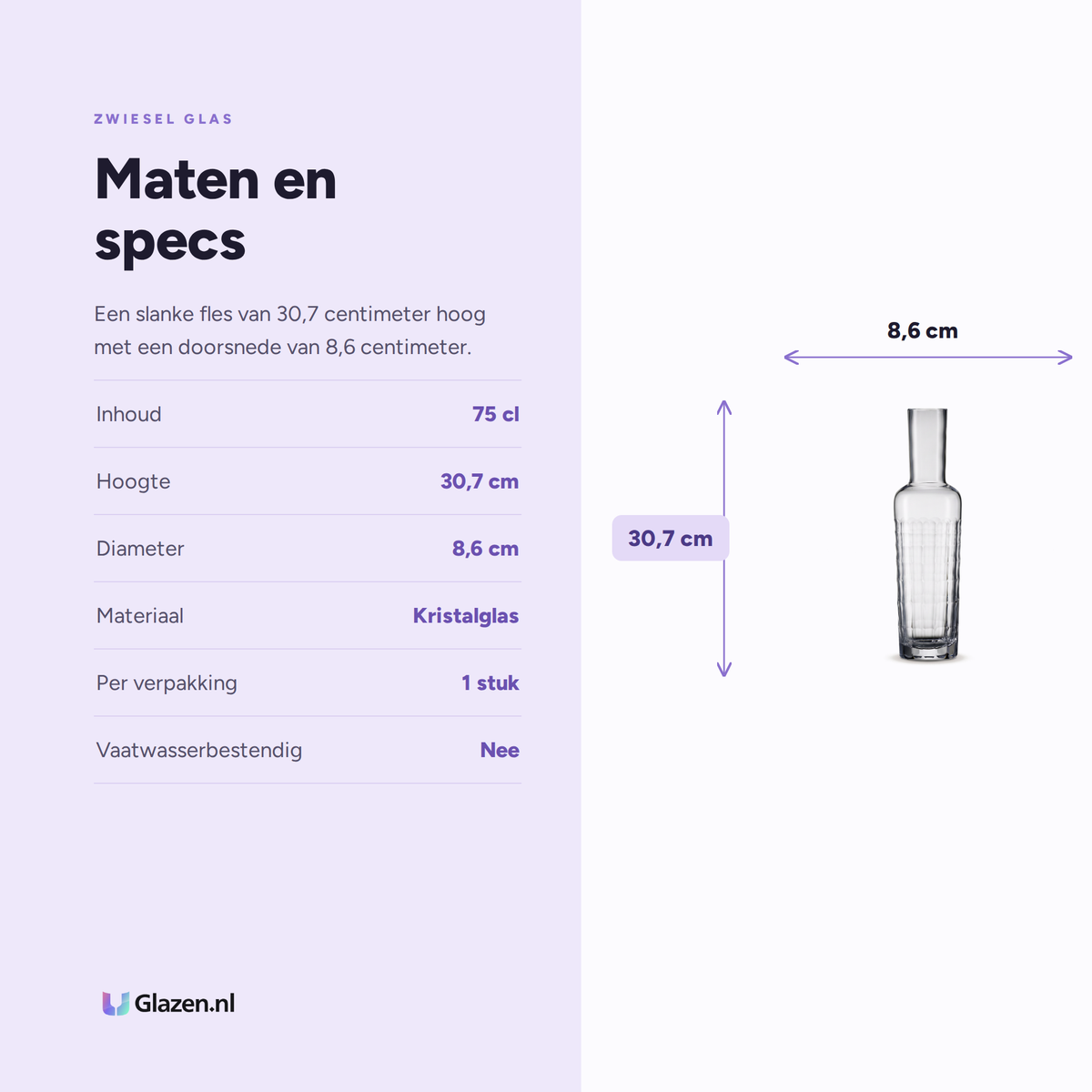 Maten en specificaties van de Zwiesel Glas Bar Premium No. 1 Waterfles 75 Cl