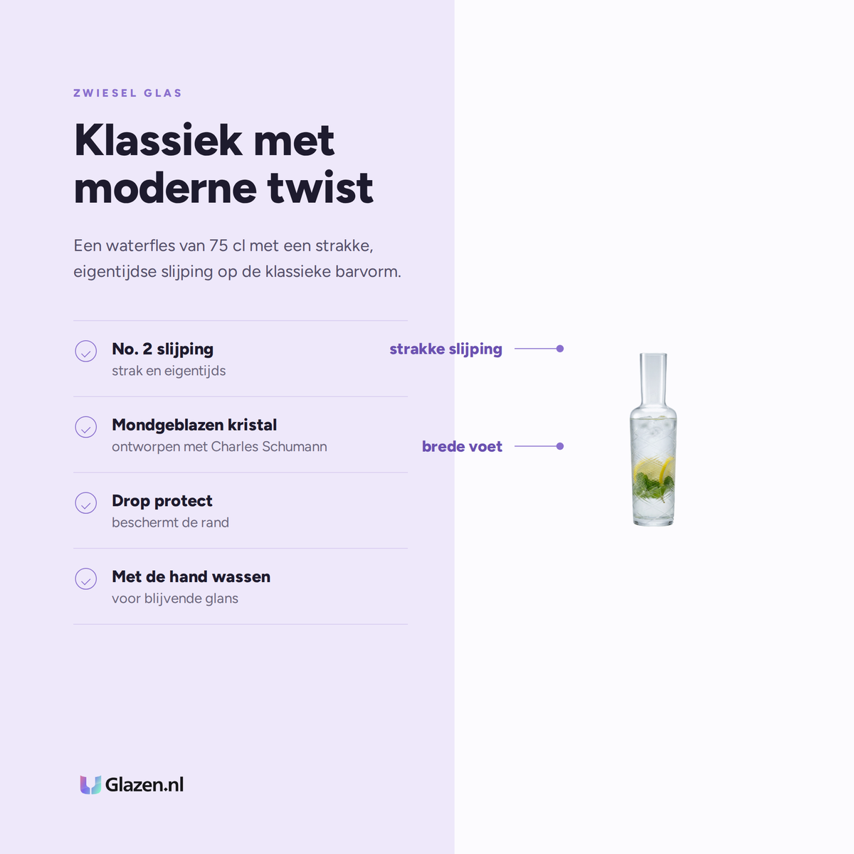 Eigenschappen van Zwiesel Glas Bar Premium No. 2 Waterfles 75 Cl