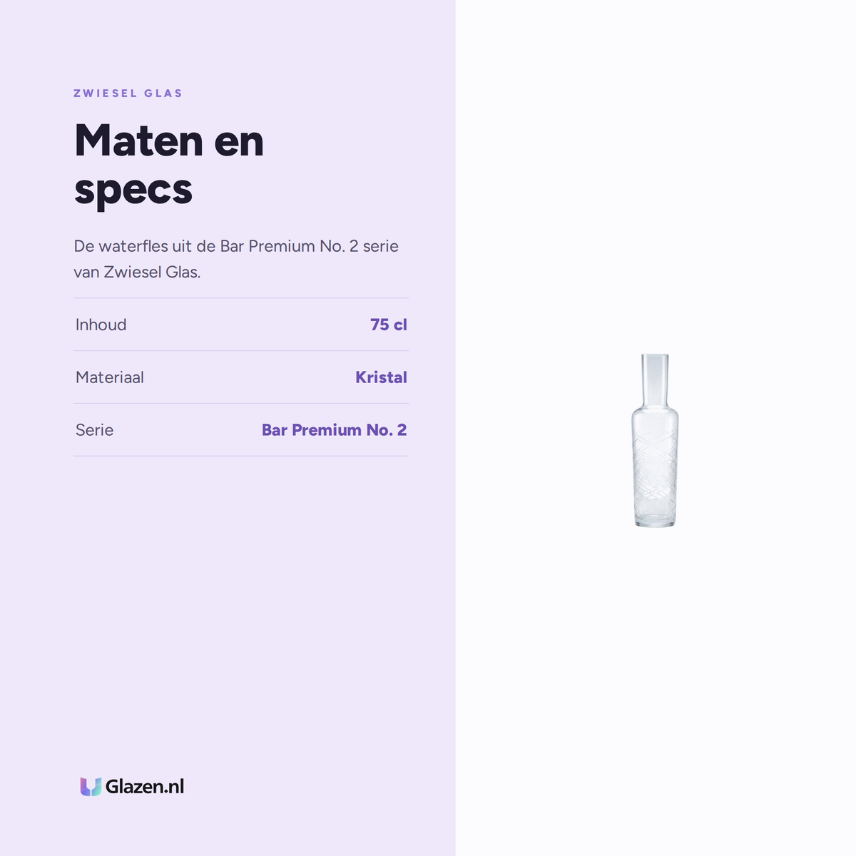 Maten en specs van Zwiesel Glas Bar Premium No. 2 Waterfles 75 Cl