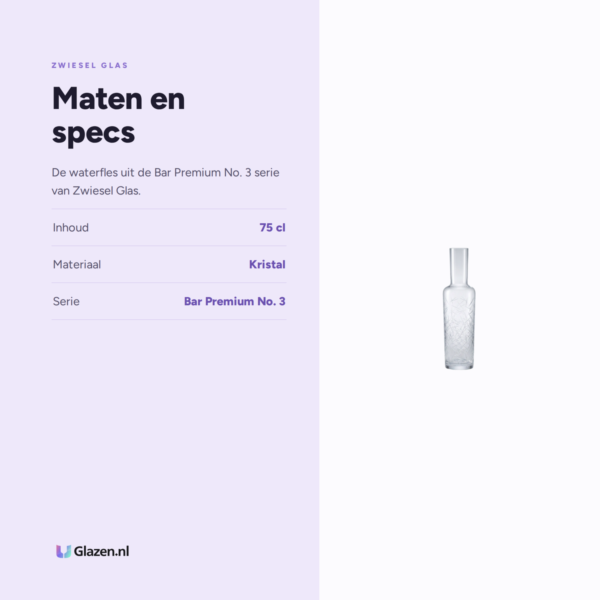 Maten en specs van Zwiesel Glas Bar Premium No. 3 Waterfles 75 Cl