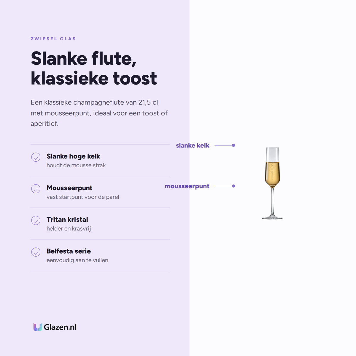 Eigenschappen van Zwiesel Glas Belfesta Champagneglas 21,5 Cl met Mousseerpunt