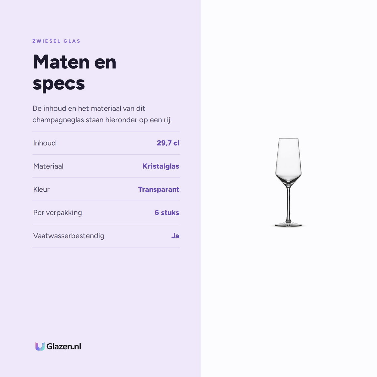 Maten en specificaties van de Zwiesel Glas Belfesta Champagneglas 29,7 Cl met Mousseerpunt - 6 Stuks