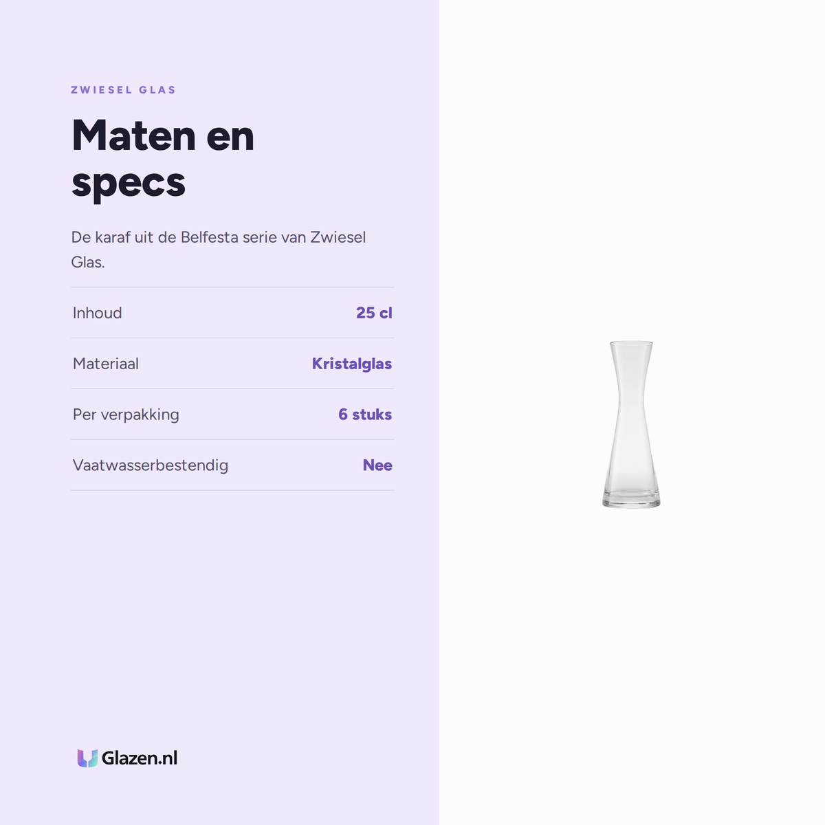 Maten en specs van Zwiesel Glas Belfesta Karaf 25 Cl