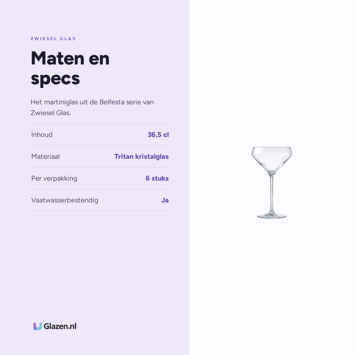 Maten en specs van Zwiesel Glas Belfesta Martiniglas 36,5 Cl