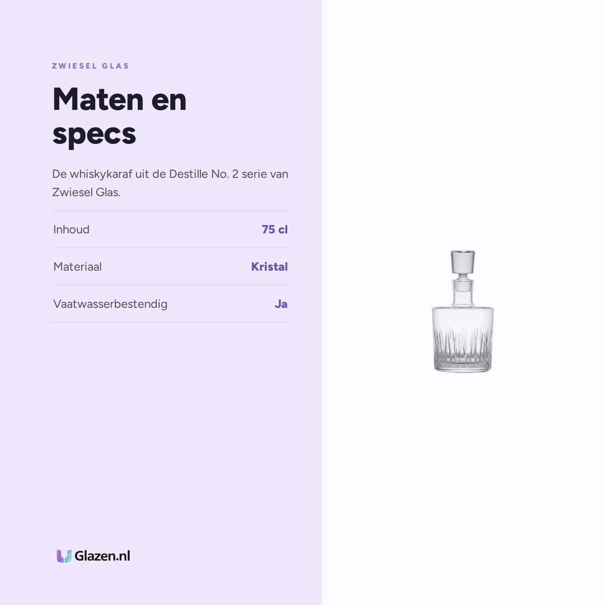 Maten en specs van Zwiesel Glas Destille No. 2 Basic Bar Motion Whiskykaraf 75 Cl