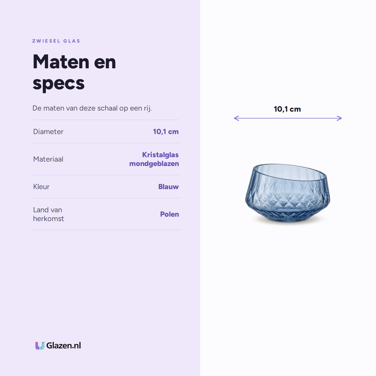 Infographic met de maten en specs van Zwiesel Glas Diamonds Schaal 101 mm Blauw