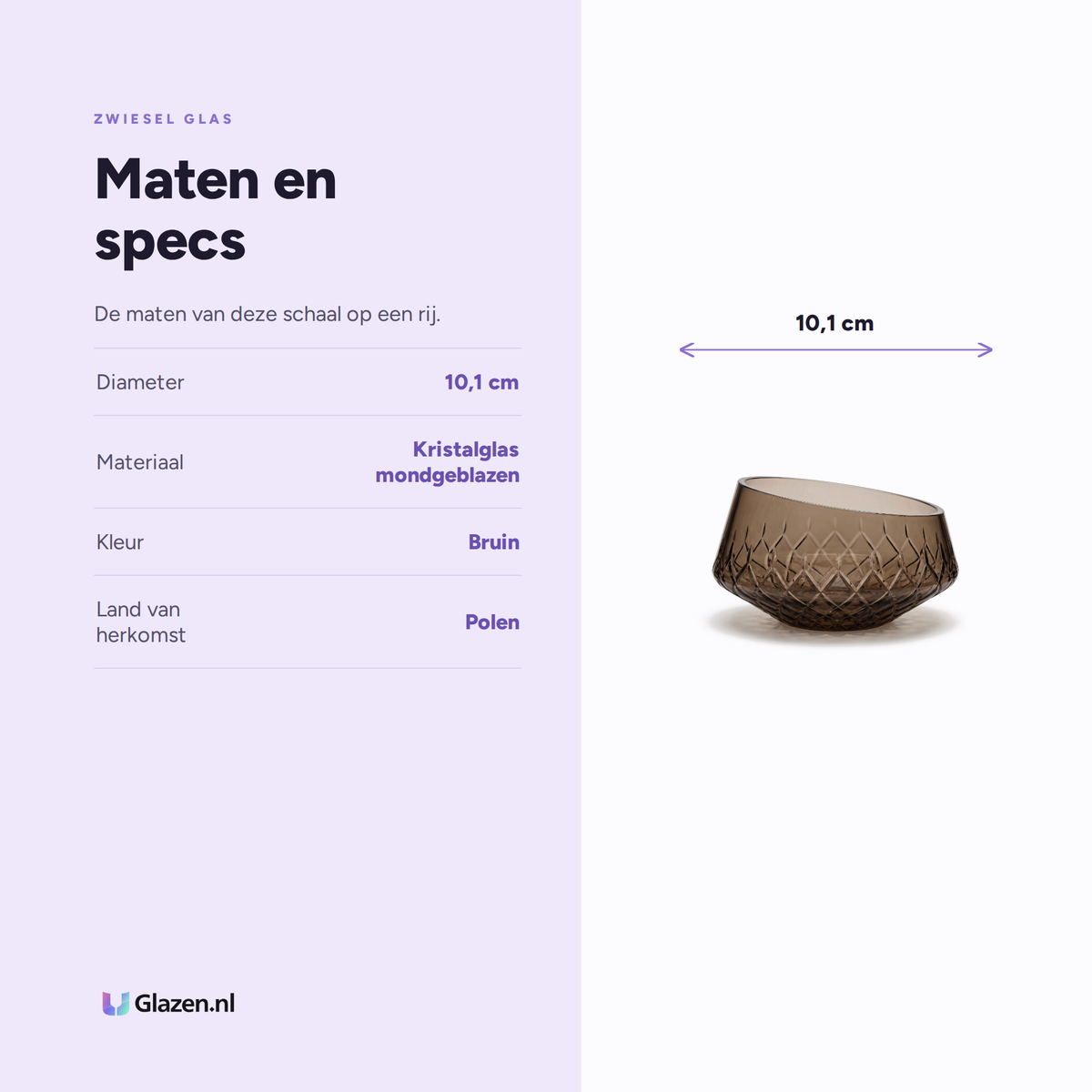 Infographic met de maten en specs van Zwiesel Glas Diamonds Schaal 101 mm Smoky