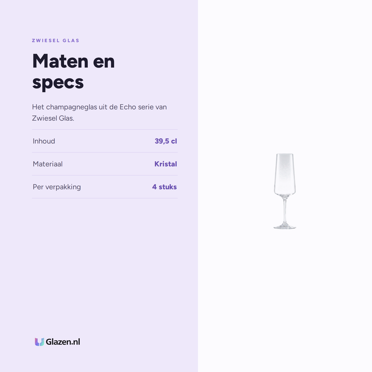 Maten en specs van Zwiesel Glas Echo Champagneglas 39,5 Cl met Mousseerpunt