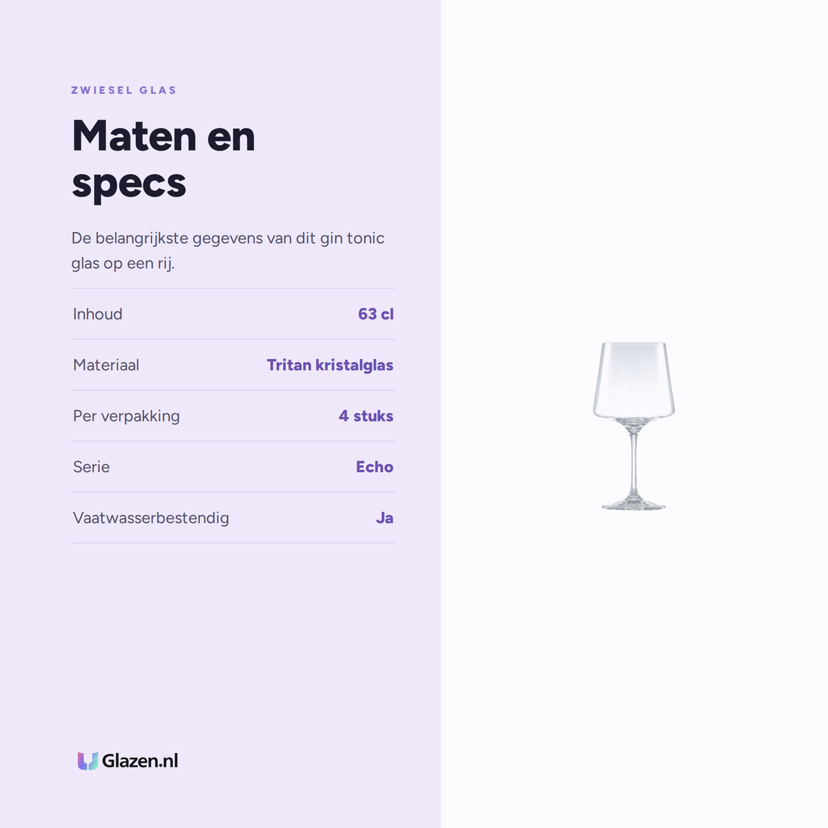 Maten en specificaties van Zwiesel Glas Echo Gin Tonic Glas 63 Cl - 4 Stuks