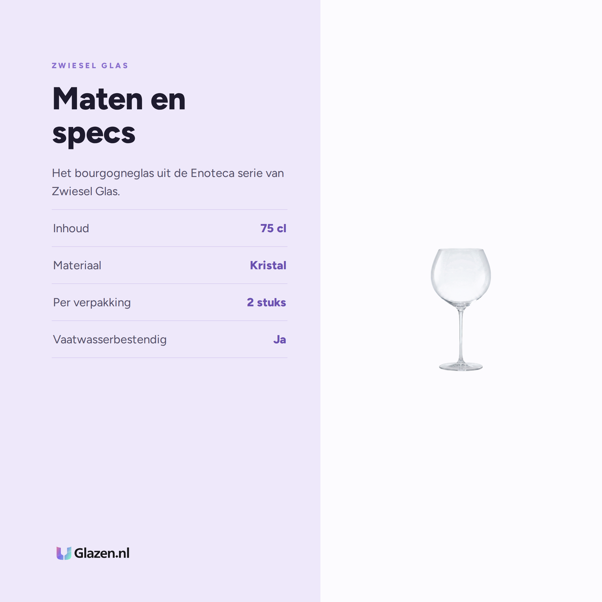 Maten en specs van Zwiesel Glas Enoteca Bourgogneglas 75 Cl in Geschenkverpakking