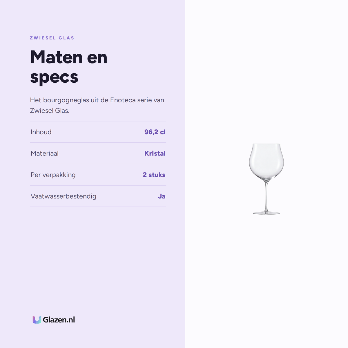 Maten en specs van Zwiesel Glas Enoteca Bourgogneglas Grand Cru 96,2 Cl in Geschenkverpakking