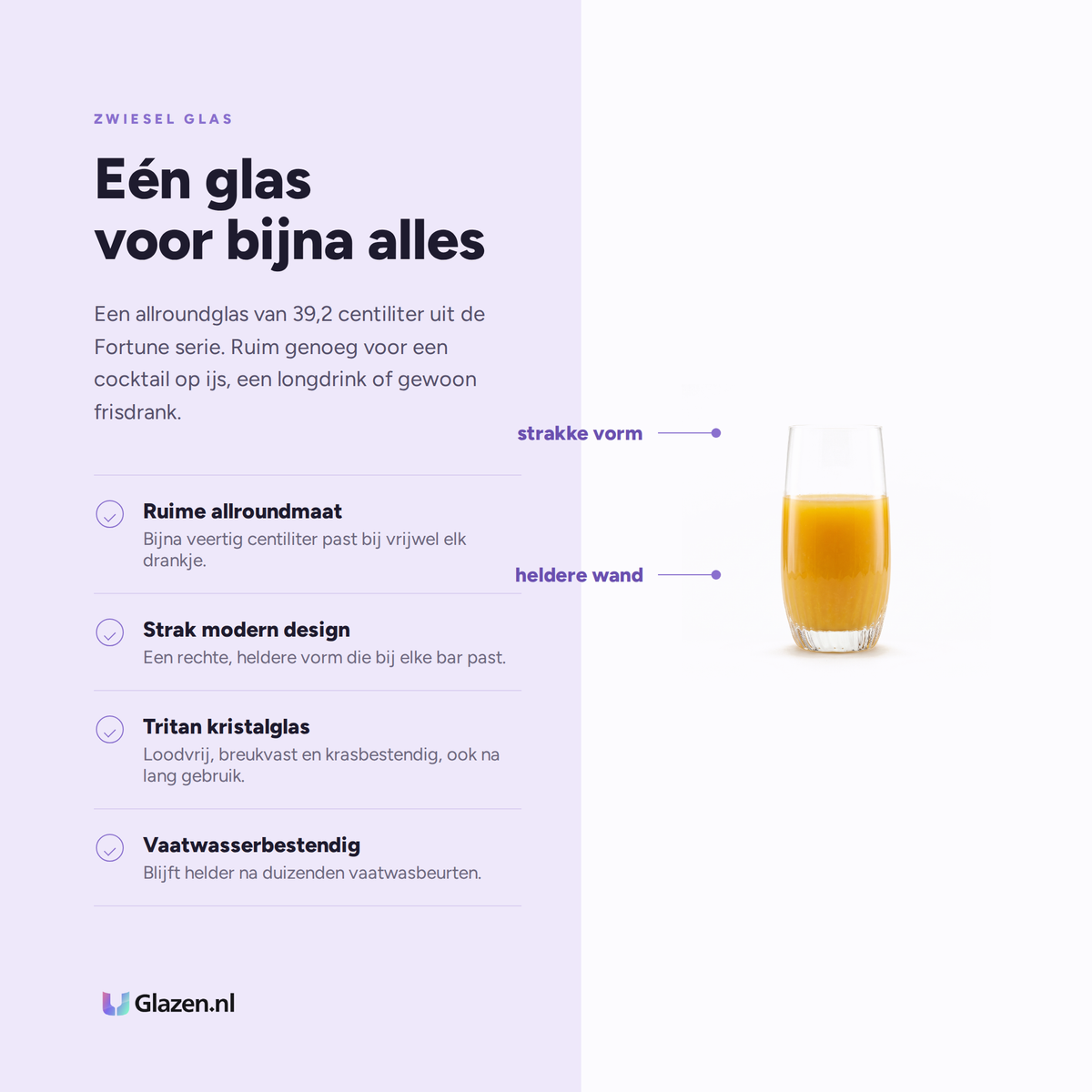 Eigenschappen van de Zwiesel Glas Fortune Allroundglas 39,2 Cl - 4 Stuks