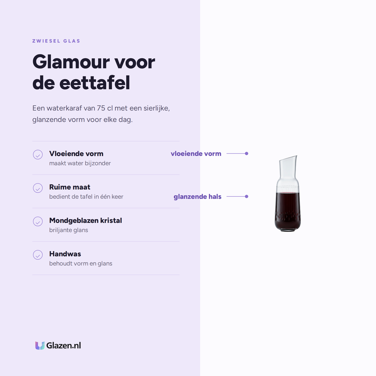 Eigenschappen van Zwiesel Glas Glamorous Waterkaraf 75 Cl