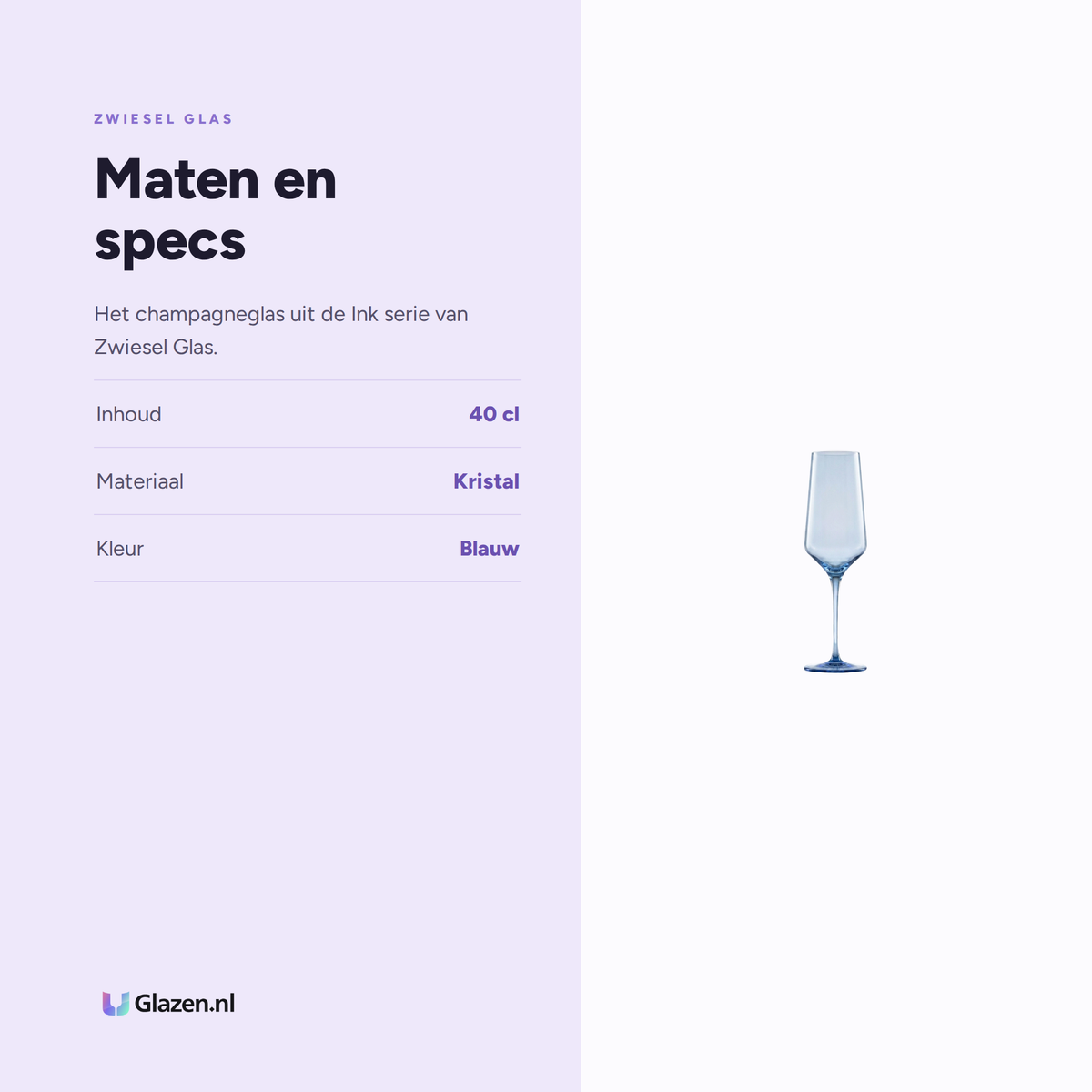 Maten en specs van Zwiesel Glas Ink Champagneglas 40 Cl Blauw