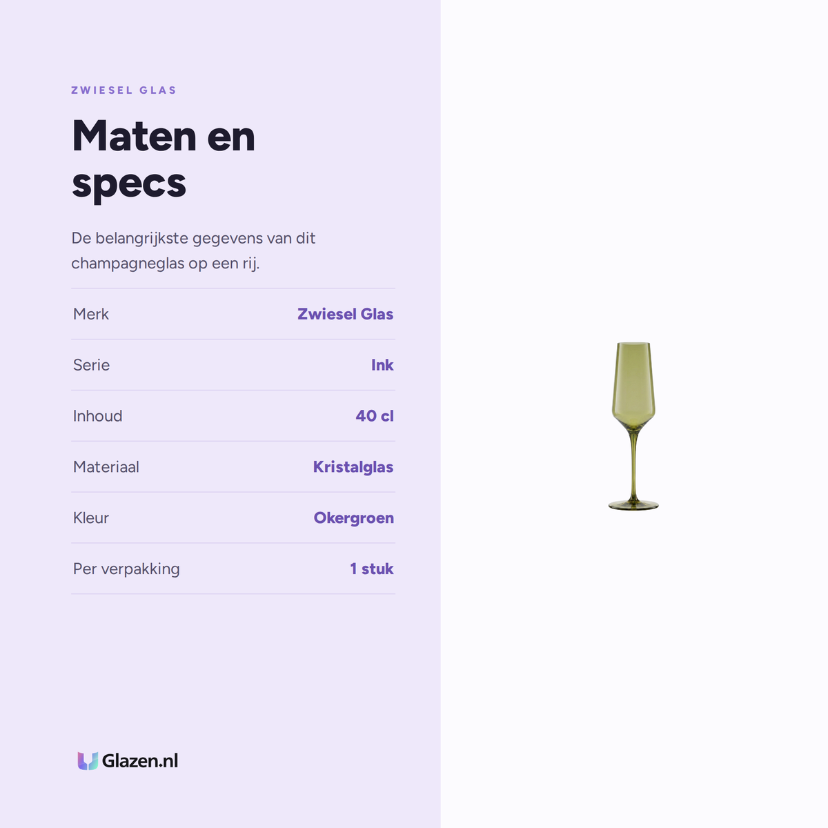 Zwiesel Glas Ink Champagneglas 40 cl okergroen maten en specs