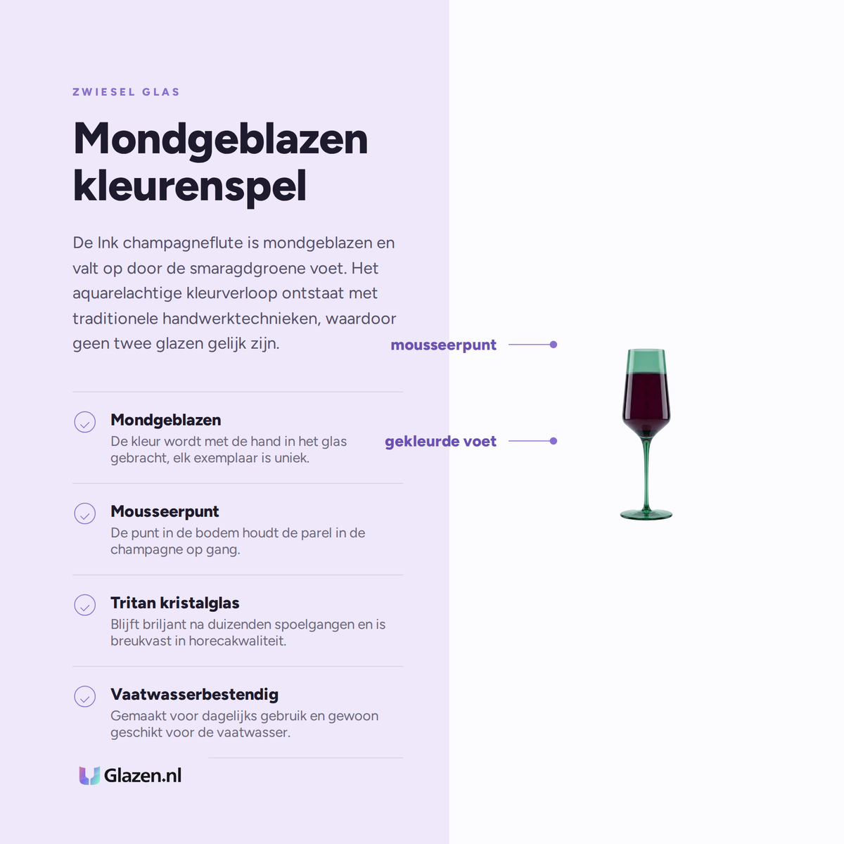 Eigenschappen van Zwiesel Glas Ink Champagneglas 40 Cl Smaragdgroen