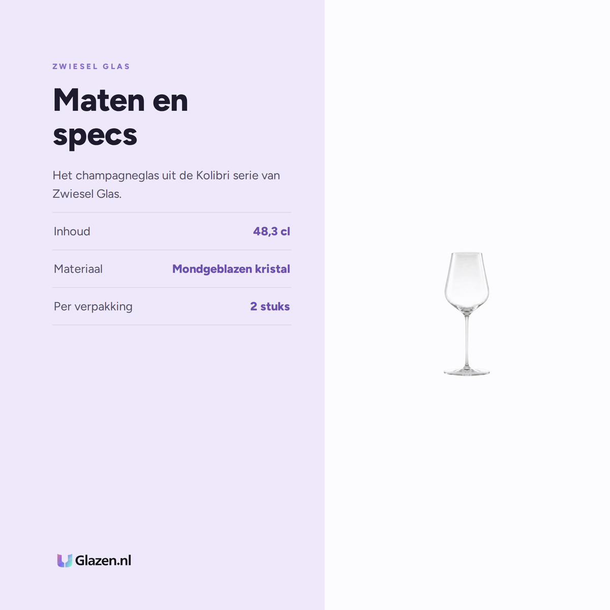 Maten en specs van Zwiesel Glas Kolibri Champagneglas 48,3 Cl met Mousseerpunt
