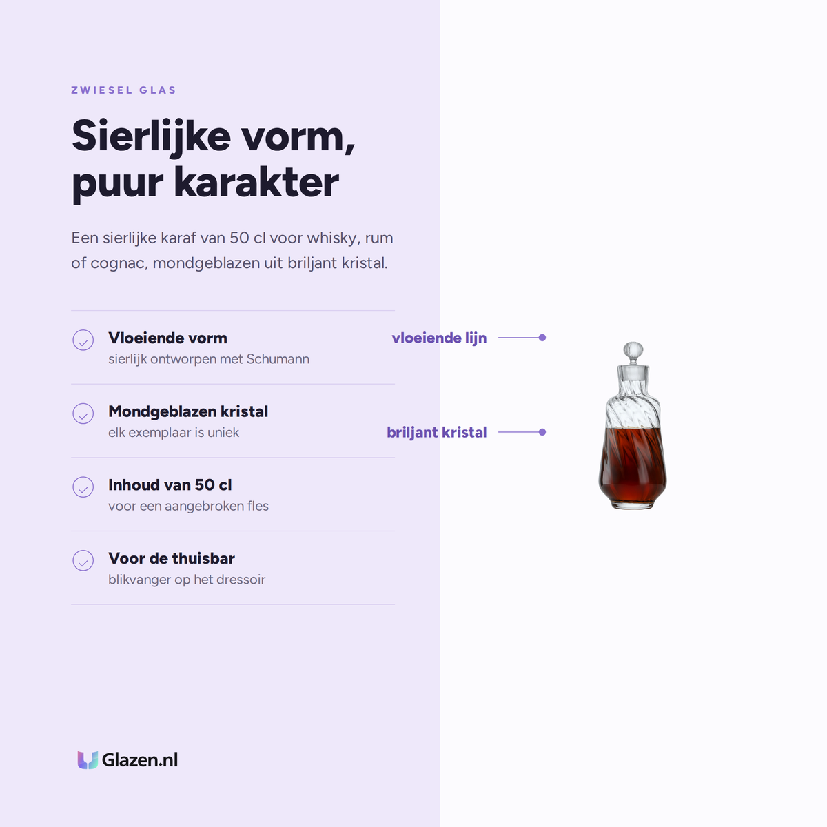 Eigenschappen van Zwiesel Glas Marlène Whiskykaraf 50 Cl