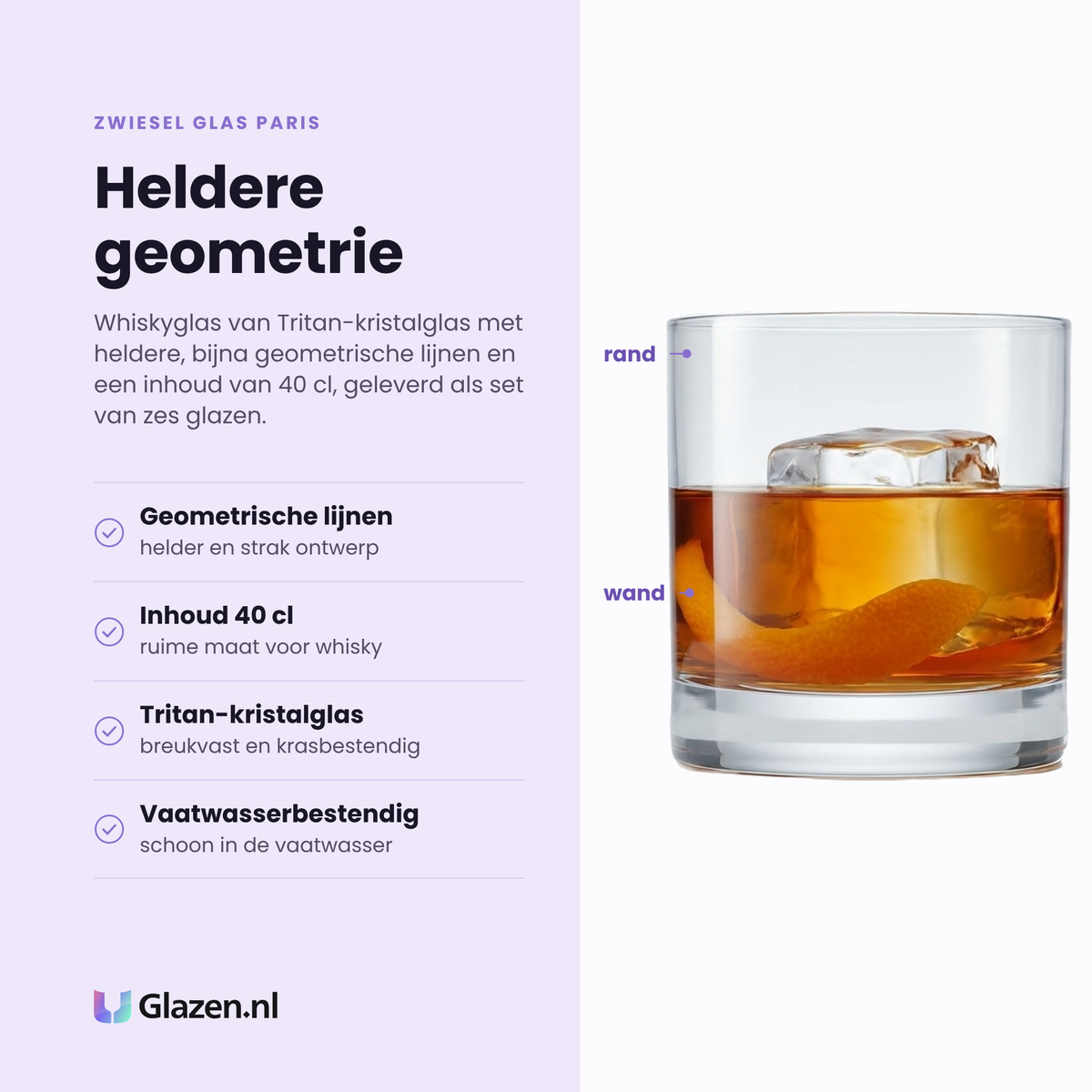 Zwiesel Glas Paris whiskyglas 40 cl eigenschappen: geometrische lijnen, inhoud 40 cl, tritan-kristalglas, vaatwasserbestendig