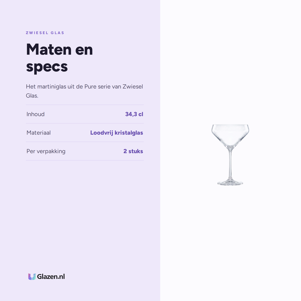 Maten en specs van Zwiesel Glas Pure Martiniglas 34,3 Cl