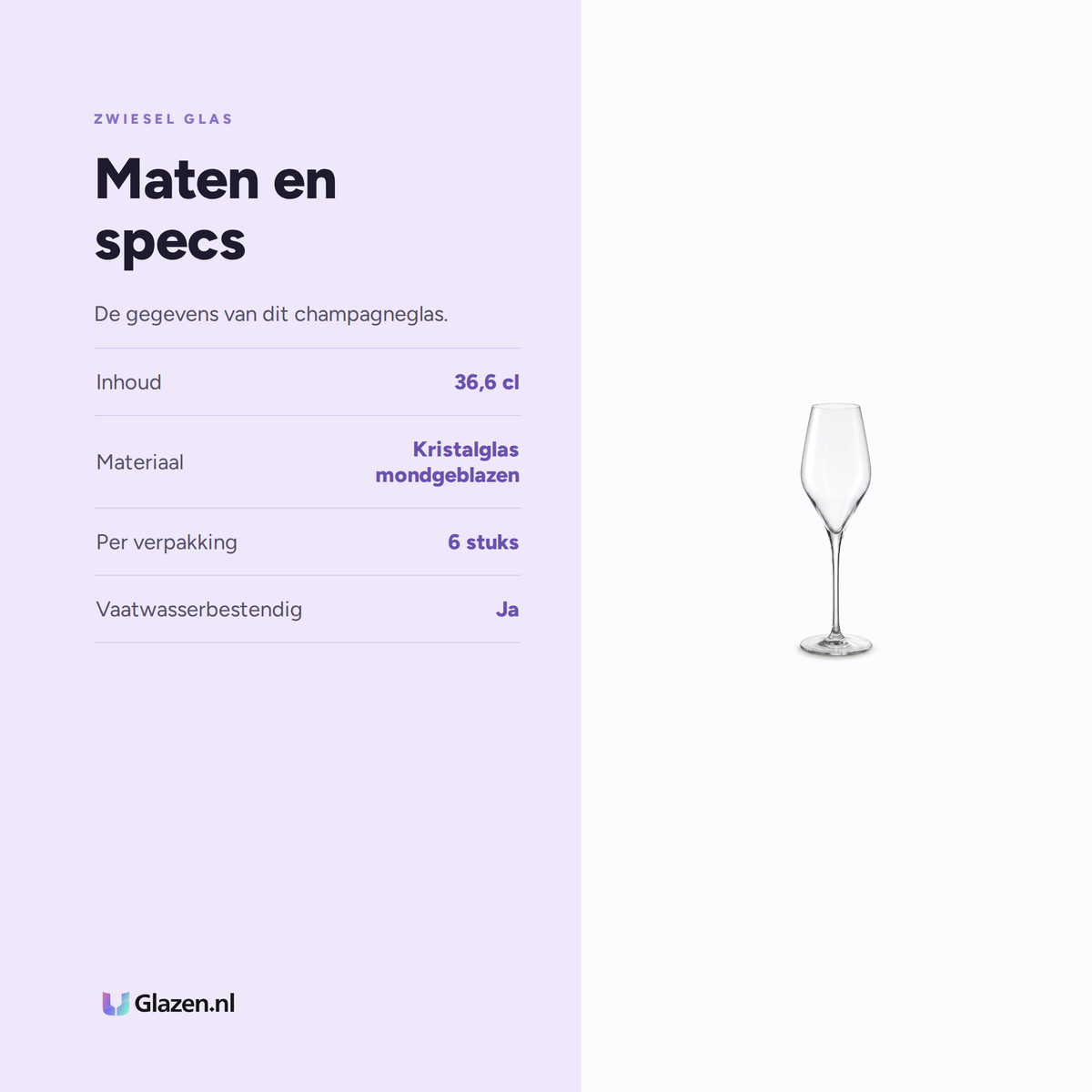 Zwiesel Glas The First Champagneglas 36,6 Cl met Mousseerpunt - 6 Stuks specificaties