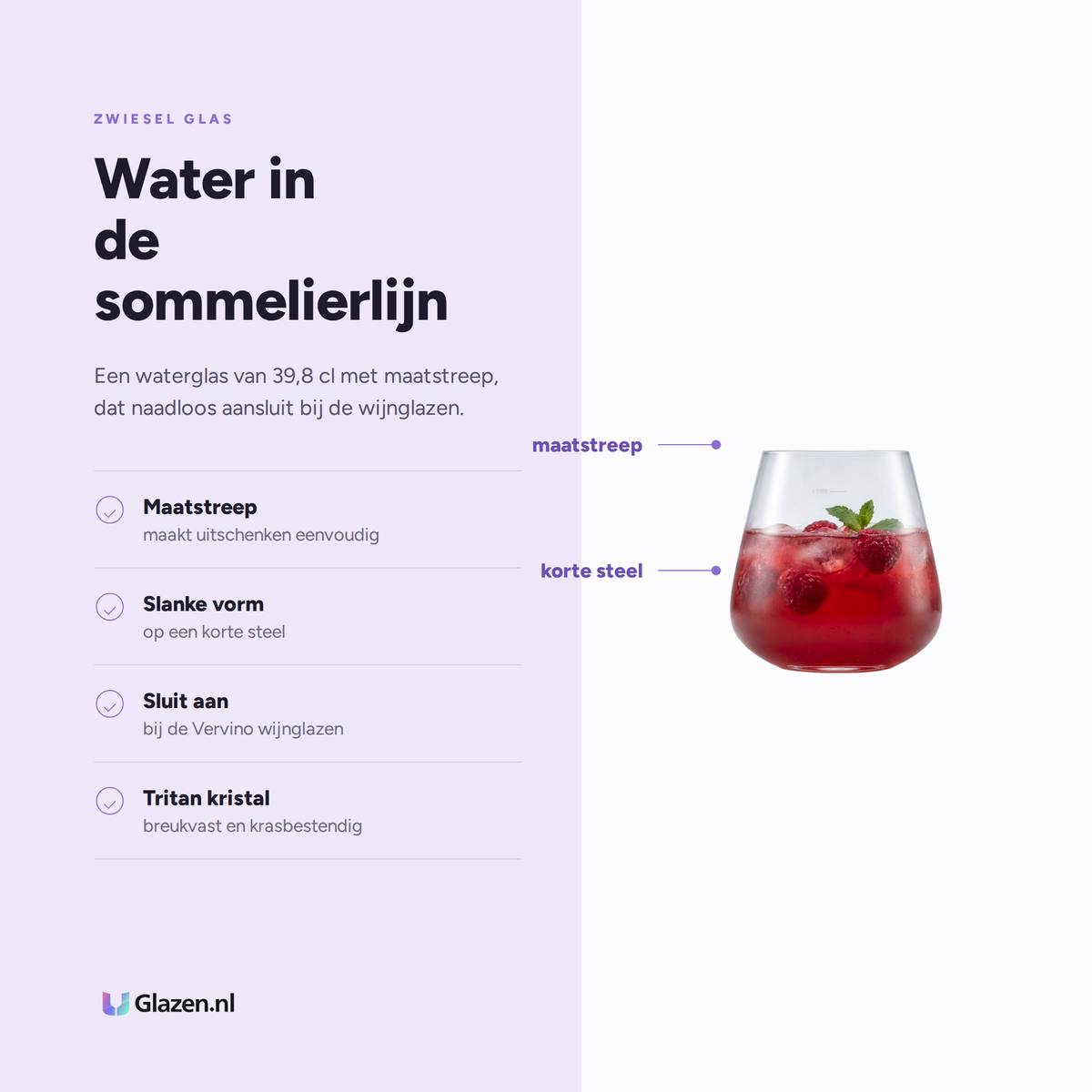 Eigenschappen van Zwiesel Glas Vervino Waterglas 39,8 Cl met Maatstreep