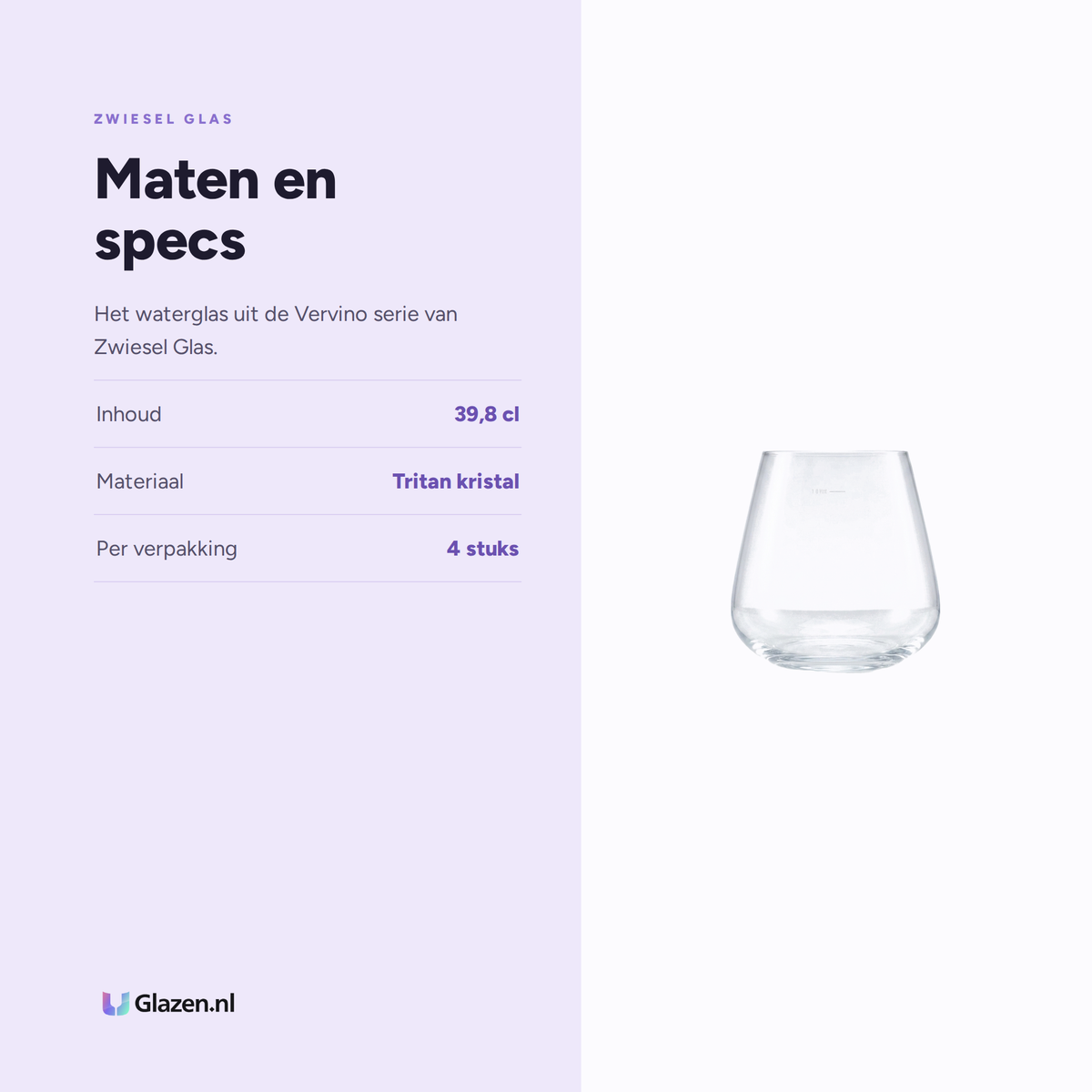 Maten en specs van Zwiesel Glas Vervino Waterglas 39,8 Cl met Maatstreep