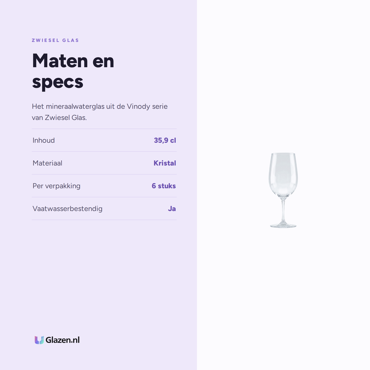 Maten en specs van Zwiesel Glas Vinody Mineraalwaterglas 35,9 Cl