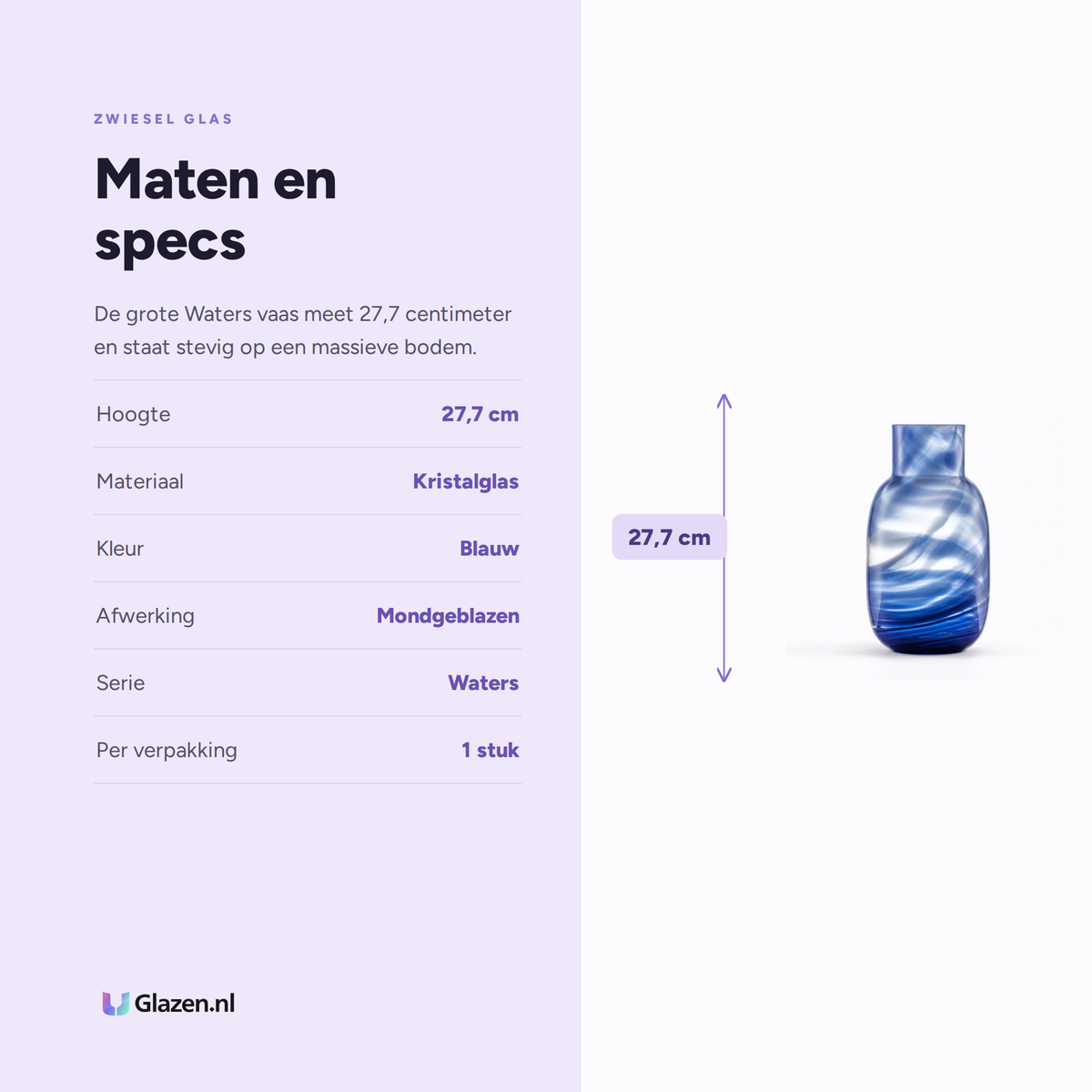 Maten en specificaties van de Zwiesel Glas Waters vaas groot blauw