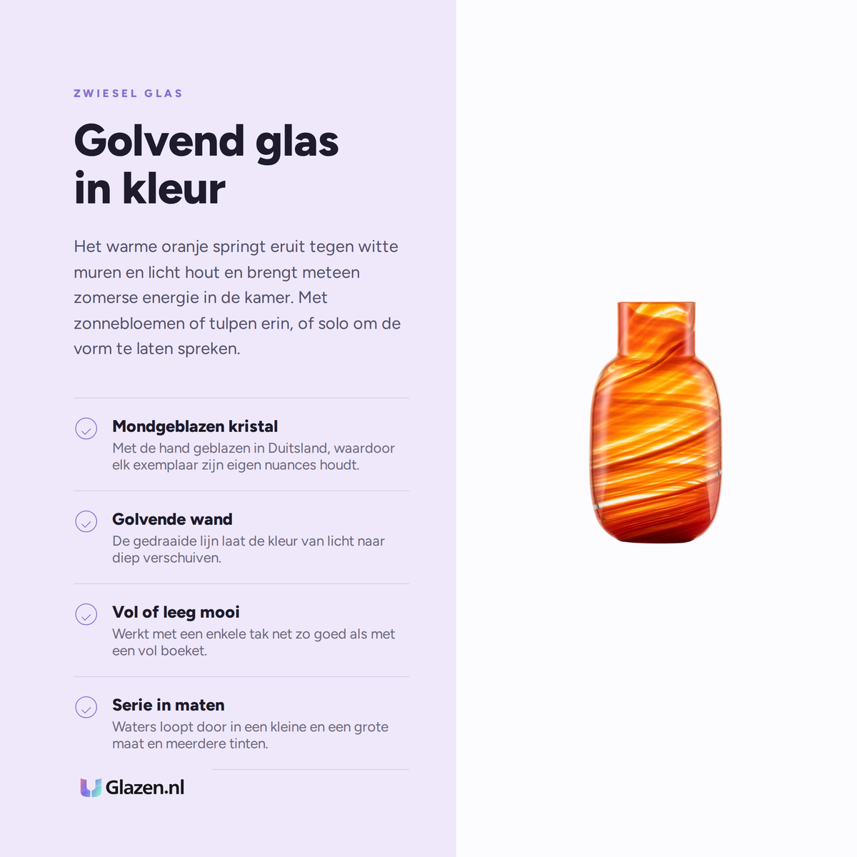 Eigenschappen van de Zwiesel Glas Waters Vaas Groot 277 mm Koraal