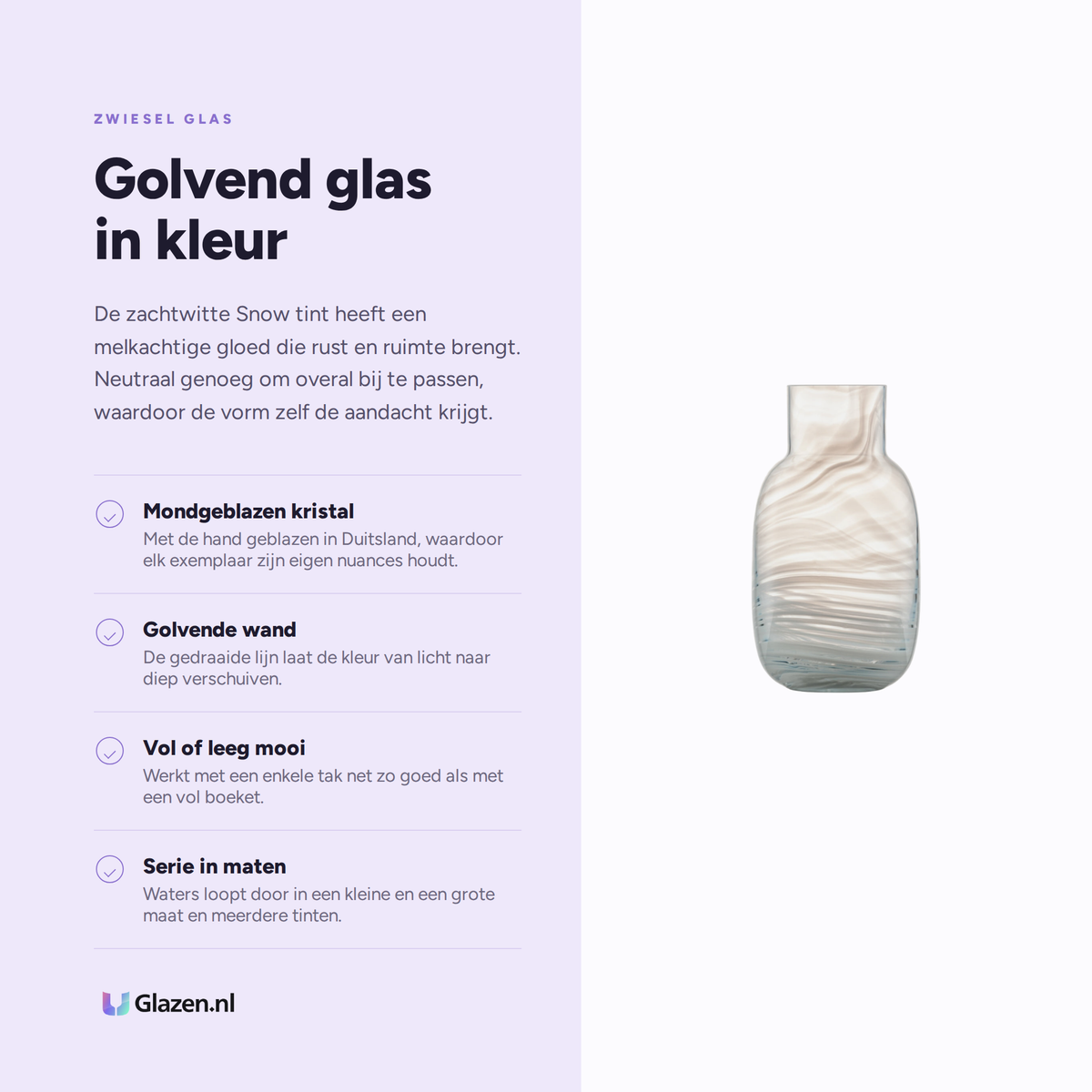 Eigenschappen van de Zwiesel Glas Waters Vaas Groot 277 mm Snow