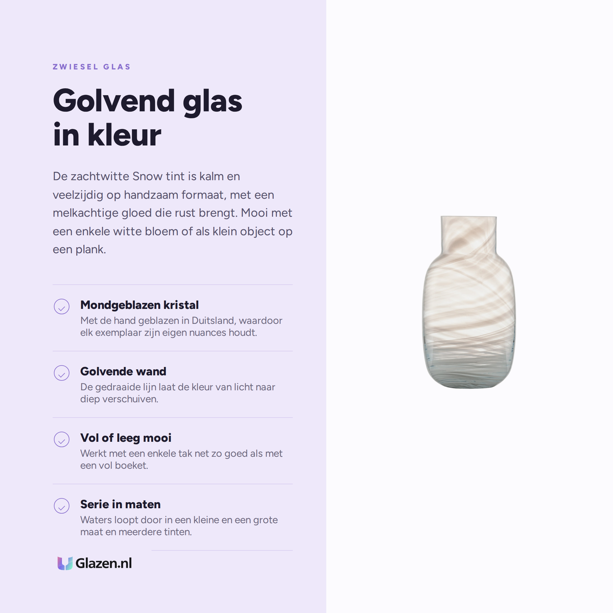 Eigenschappen van de Zwiesel Glas Waters Vaas Klein 220 mm Snow